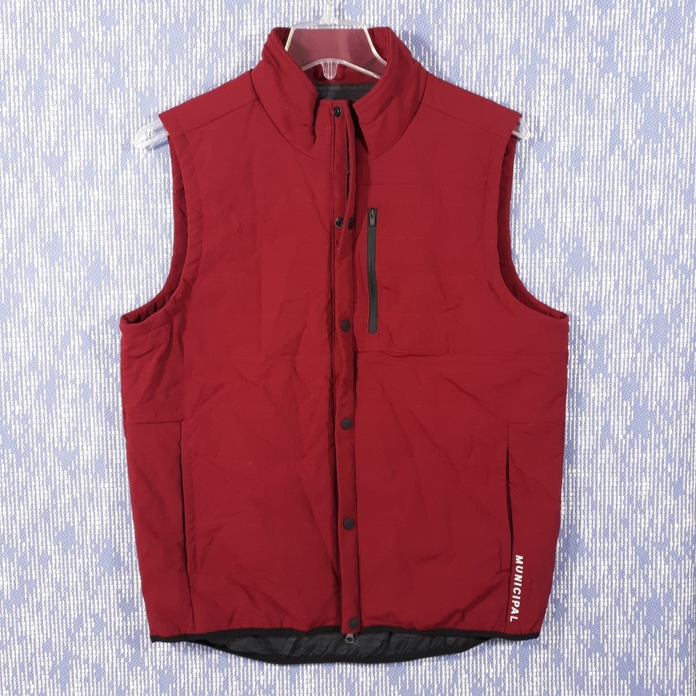 Municipal Sport Utility Vest Mens Large Stadium Red Full Zip Sleeveless Preppy